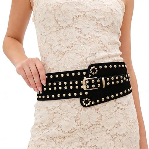 ZYALTFDC Women Suede Wide Elastic Waist Belts Chunky Stretchy Thick Studded Belts for Women Dresses Vintage Waistband Girdle thumbnail 6
