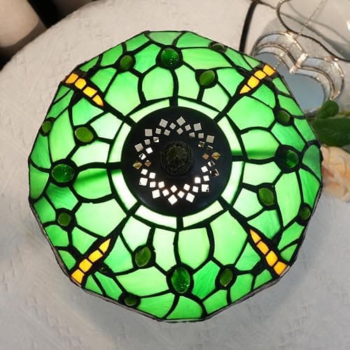 wecrejoni Tiffany Lamp Green Dragonfly Stained Glass Table Lamp 8X8X14 Inches Green Dragonfly Style Desk Reading Light Decor Beside Bedroom Living Room Home (H1057-Green Dragonfly) thumbnail 6