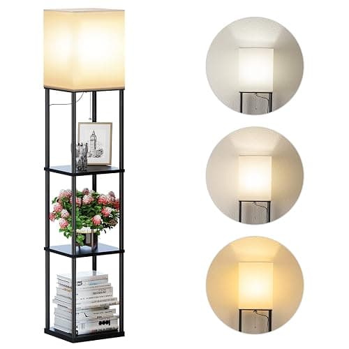 SUNMORY Stehlampe Wohnzimmer, Regal Dimmbar Inklusive 3-Farbtemperatur-LED-Lampe, Stehleuchte für Wohnzimmer, Schlafzimmer, Arbeitszimmer und Büro, Schwarz - Image 1