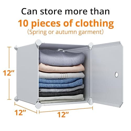 MAGINELS 5 Cube Storage Cabinet, Narrow Clothes Storage with Doors,Tall Plastic Standing Organizer Shelves for Small Spaces,Use to Closet,Bedroom,Livingroom,White(11.8x11.8inch) thumbnail 4