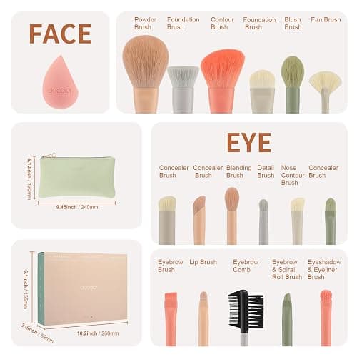 Docolor Makeup Brushes 17 Pcs with Makeup Bag and Makeup Sponge and Brush Protector Morandi Makeup Brush Set Premium Synthetic hair makeup brush Wooden handle Gift Box thumbnail 3