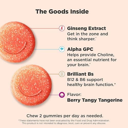 OLLY Laser Focus Gummy, Ginseng, Alpha GPC, B Vitamins, Berry Tangerine Flavor - 36 Count thumbnail 2