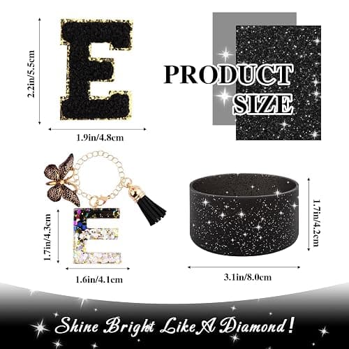 Lingdeer Black Cup Accessories Set for Stanley 30OZ & 40OZ Tumbler with Handle, Letter Charms, Bow & Diamond Straw Covers, Glitter Silicone Boot, Personalized Sticker for Stanley Cup Accessories (E) thumbnail 3