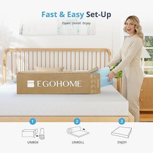 EGOHOME 2 Inch Twin XL Memory Foam Mattress Topper, Cooling Gel Infused & Pressure Relieving Pad in a Box, Dorm Room Essentials, CertiPUR Certified, Blue thumbnail 6
