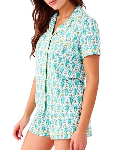 HMPEAIIY Women Y2k Pajamas Set Cute Preppy 2PCS Button Down Holiday Monkey Shorts Summer Outfit Beach Vacation Loungewear Pjs thumbnail 3