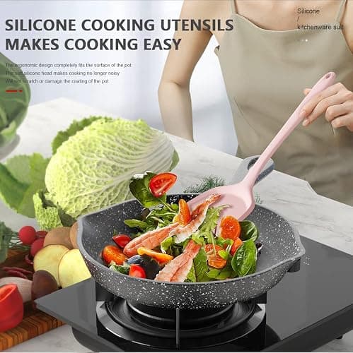 Silicone Cooking Utensils Set - 446°F Heat Resistant Kitchen Utensils,Turner Tongs,Spatula,Spoon,Brush,Whisk,Kitchen Utensil Gadgets Tools Set for Nonstick Cookware,Dishwasher Safe BPA Free(Pink) - Pink thumbnail 7