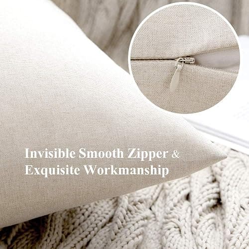 MIULEE Pack of 2 Decorative Outdoor Solid Waterproof Throw Pillow Covers Faux Linen Garden Farmhouse Cushion Cases for Patio Tent Balcony Couch Sofa 18x18 Inch Beige thumbnail 3