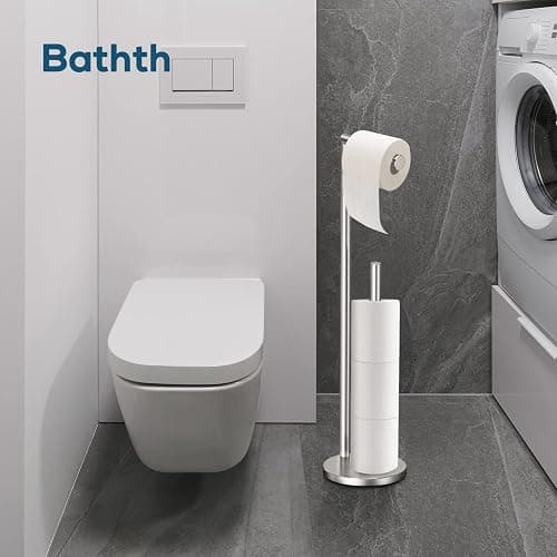Toilet Paper Holder Stand, Toilet Paper Stand Brushed Nickel, Free Standing Toilet Paper Holder, Toilet Paper Storage by Bathth thumbnail 6
