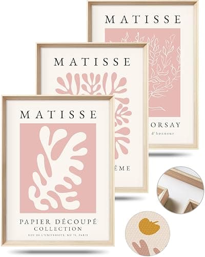HesenDot Framed Matisse Pink Canvas Wall Art,Abstract Matisse Canvas Wall Decor,16x12IN High Framed Wood Design Print,Minimalist Classic Decor Aesthetic for Living Room,Bedroom,Bathroom Set of 3 - Image 1