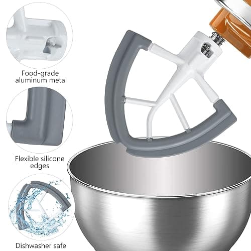 Flex Edge Beater for KitchenAid Mixer, 4.5-5 Quart Tilt-Head Flat Beater Paddle with Flexible Silicone Edges Bowl Scraper, Grey thumbnail 4