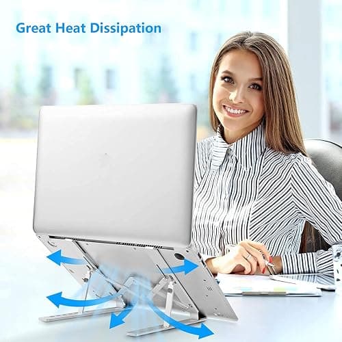 Leeboom Laptop Stand for Desk, Adjustable Foldable Aluminum Riser, Silver | Supports most 10-15.6 inch laptops and tablets with adjustable height and angle for improved comfort thumbnail 7