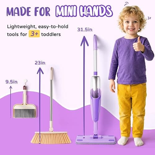 Kids Cleaning Toy Set,Purple Mini Spray Mop Montessori Toys Pretend Play Cleaning Tool for Toddlers with Spray Mop & Kids Broom Dustpan Set Cleaning Toys Gift for Toddlers Girls Boys Age 3+ thumbnail 3
