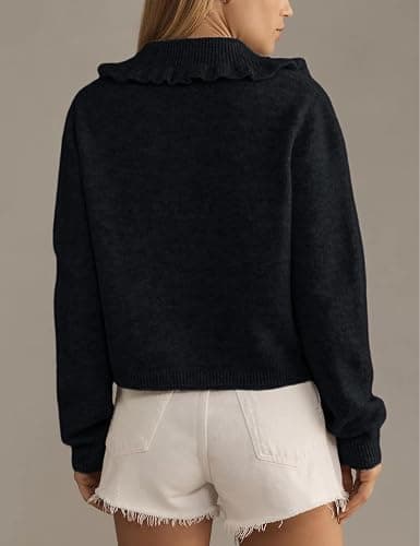 InterNos Womens Y2k Ruffled Collar Cardigan Sweaters Classic Button Down Long Sleeves Fall Sweater Crop Tops thumbnail 3