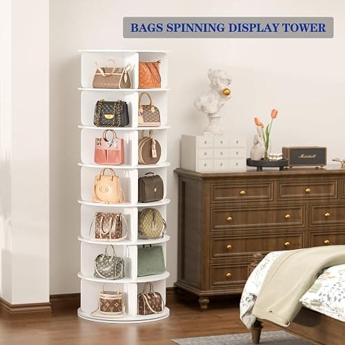 Cushore 7 Tier Rotating Shoe Rack Tower, Free Standing 360° Shoe organizer Lazy Susan, Bag Display Rack Storage Round Carousel, Neat and Elegant Shoe Storage Solution thumbnail 5