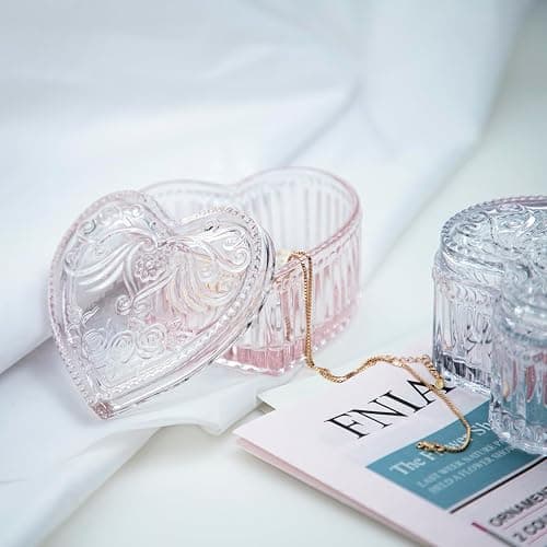 Gaolinci Crystal Glass Heart-Shaped Storage Box Embossed Jewelry Box Candy Box with Lid thumbnail 6