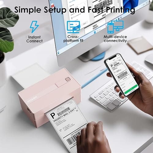 KNAON Bluetooth Thermal Shipping Label Printer, 4x6 Portable Thermal Address Label Printer for Small Business, Compatible with iPhone,Android,Windows,Mac,–Works with Etsy Shopify USPS&More, Pink thumbnail 6