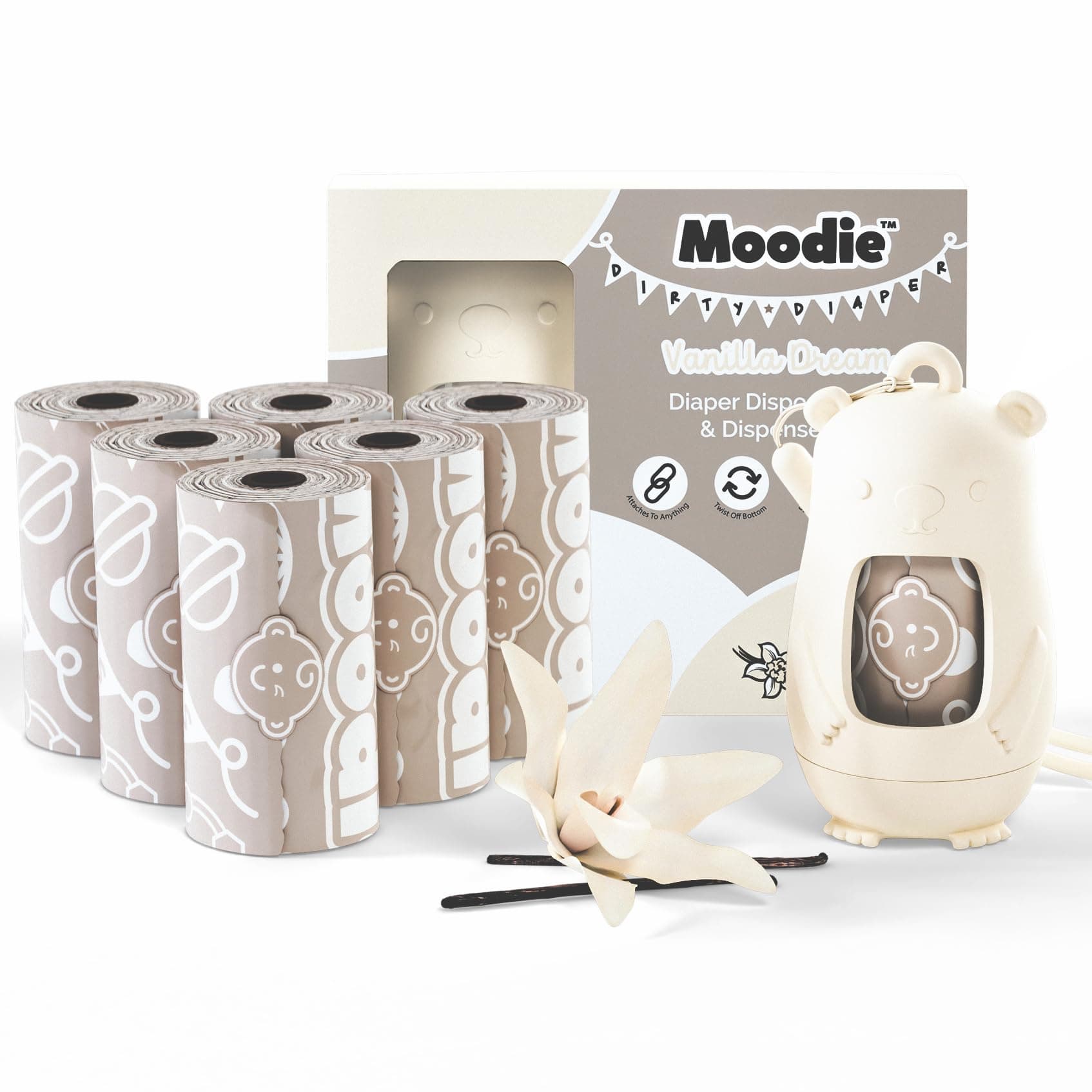 Moodie Teddy Bear Dispenser & Refill Roll Combo Set | Vanilla Scented - Image 1