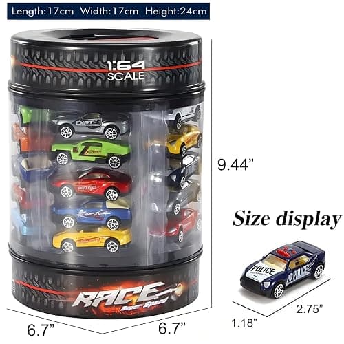 25 Piece Diecast Cars Pack Toy Playset in Storage Carrying Tub - 1:64 Scale Metal Alloy Die-cast Vehicles Collection for Kids thumbnail 2