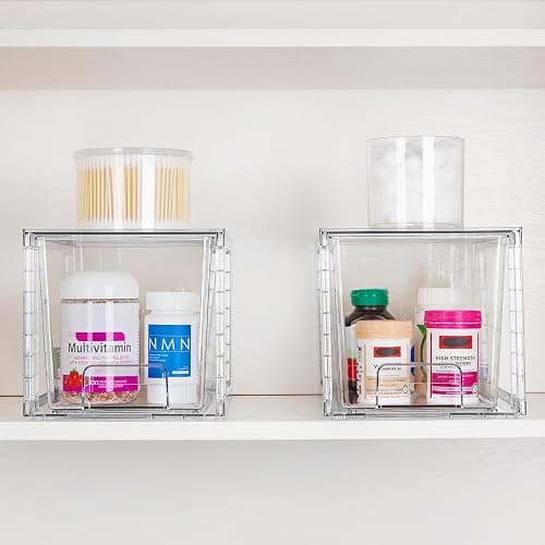 Vtopmart 2 Pack Large Stackable Storage Drawers,Clear Acrylic Drawer Organizers with Handles, Easily Assemble for Bathroom,Kitchen Undersink,Cabinet,Closet,Makeup,Pantry organization and Storage thumbnail 6