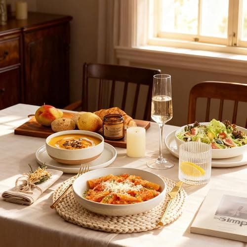 AmorArc Ceramic Dinnerware Sets, Handpainted Plates and Bowls Set with Rustic Terracotta Underside, Scratch Resistant Stoneware Dishes Set, Dishwasher & Microwave Safe thumbnail 5