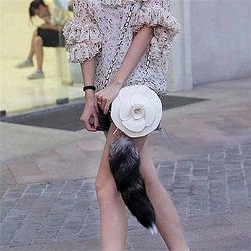 ASkinds Fluffy Fox Tail Fur Keychain Cosplay Toy Party Costume Furry Wolf Tails Handbag Accessory Key Chain Ring Hook for Women(White+Black) thumbnail 3