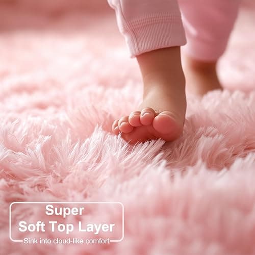 Light Pink Area Rugs for Bedroom Girls, Living Room Decor, Fluffy Fuzzy Plush Shag Rug 4x6 for Kids Room, Soft Cute Aesthetic Floor Fur Carpet for Baby, Toddler, Teen, Nursery, Preppy Dorm, Playroom thumbnail 5