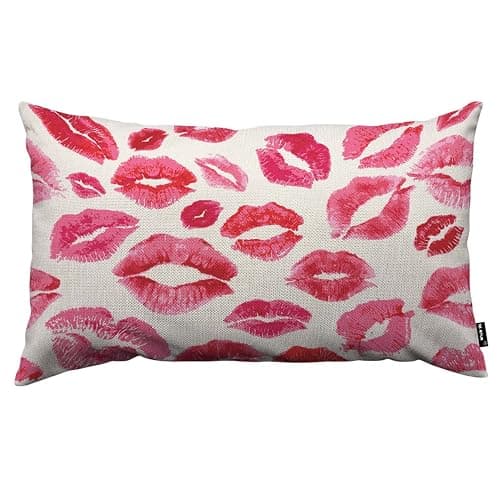 TKS MITLAN Lips Prints Throw Pillow Case Cushion Cover Kiss Lipstick Mouth Red Smooch Linen Couch Bed Sofa Car Waist Cushion Cover 12 x 20 inch - 20" x 12" (Pack of 1) - Lips Prints - Image 1