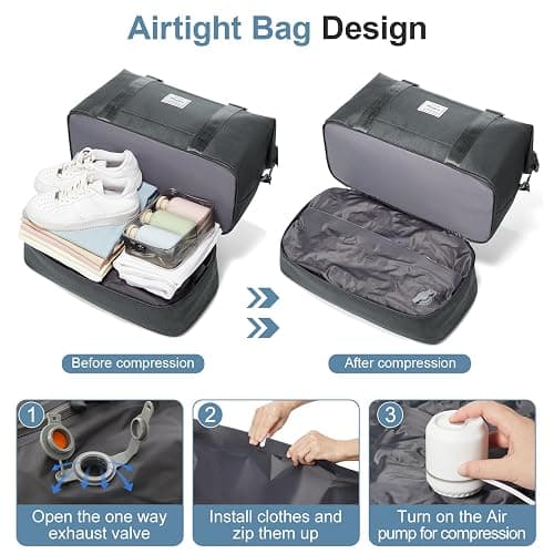Weekender Bags for Women,Vacuum Overnight Travel Duffel Bag with Compression Pocket & Air Pump, Personal Item Travel Bag thumbnail 4