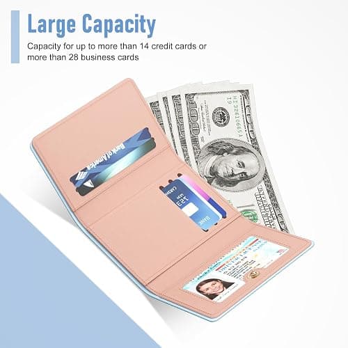 Rouidr Womens Wallet, Small Slim RFID Card Wallets for Women, Cute Front Pocket Trifold Leather Card Organizer with 7 Slots & ID Window, Blue thumbnail 4