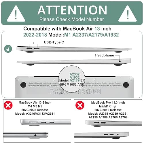 B BELK Compatible with MacBook Air 13 inch Case M1 2022 2021 2020 2019 2018 A2337 A2179 A1932, Matte Plastic Hard Shell+ Keyboard Cover+ Screen Protector for MacBook Air 13.3 inch Case, Antique Green thumbnail 2