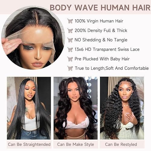 GBUN 24 Inch 13x6 HD Lace Front Wigs Human Hair Body Wave Lace Front Wigs Human Hair Pre Plucked 200% Density Transparent Lace Frontal Wigs Human Hair Lace Front Wigs Baby Hair Wig for Women - 24 Inch - 13x6 Lace Front Wigs Human Hair thumbnail 4