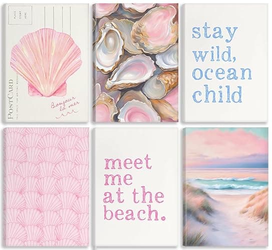 Pink Beach Preppy Canvas Wall art Coastal Granddaughter Aesthetic Room Painting Picture Wall Decor Shells Oyster Poster Print Artwork for Girls Room Girls Dorm Home Decoration thumbnail 2