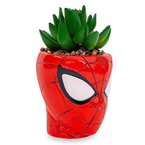 Toynk Marvel Comics Spider-Man Web-Head 3-Inch Ceramic Mini Planter with Artificial Succulent | Small Flower Pot, Faux Indoor Plants thumbnail 3