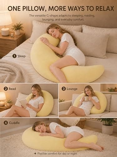 Kysryye Giant Moon Sleep Spoon C-Shaped Body Pillow, 70.8-Inch Maternity Pillow for Side Sleepers, Soft Supportive Full Body Cushion with Removable Cover for Sleeping, Resting and Lounging thumbnail 6