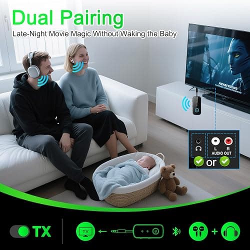 Premium Pro Bluetooth 5.4 Transmitter Receiver,Airplane Audio Adapter,Wireless Transmitter for TV/Travel Flight,Airline,Gym.Compatible with 2 AirPods/Headphones,Bluetooth Receiver for Car/Home Stereo thumbnail 4