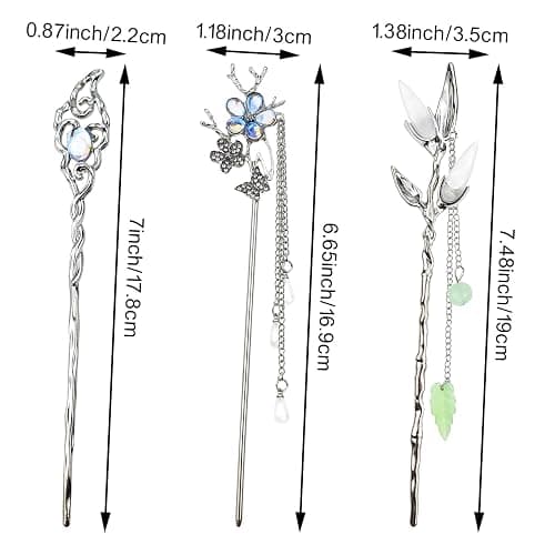 6PCS Star Moon Hair Sticks for Buns Long Hair Chinese Hanfu Asian Vintage Hair Chopsticks Metal Silver Hair Bun Updo Holders Long Hairpins for Women Girls thumbnail 2