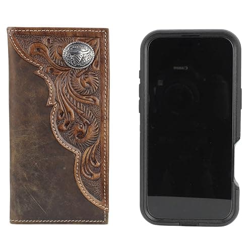 American Bison Tooled Side Rodeo Wallet with Conchos – Oil Pull Up – Durable, Stylish & RFID Protected (Long Horn, Brown) thumbnail 6