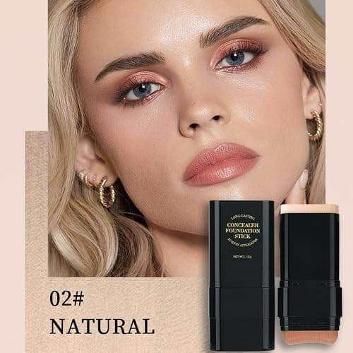 Foundation Stick, 2 in 1 Dual-Ended Long-Lasting Concealer Foundation Stick, Face Contouring foundation with Brush, Full Coverage Matte Finish for Face Makeup(02#NATURAL) thumbnail 3