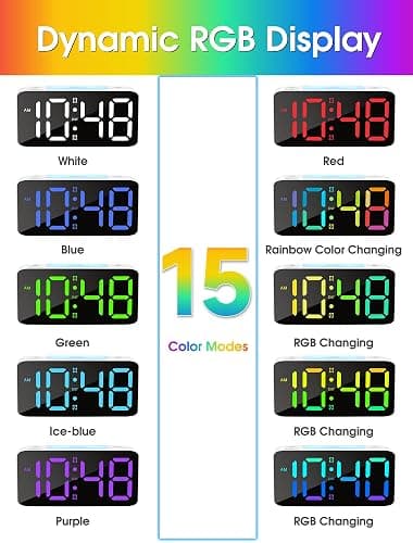 Cadmos Super Loud Alarm Clock for Heavy Sleepers Adults,Digital Clock with 7 Color NightLight,Adjustable Volume,USB Charger,Small Clocks for Bedrooms Bedside,ok to Wake for Kids,Teens (Black+RGB) thumbnail 3