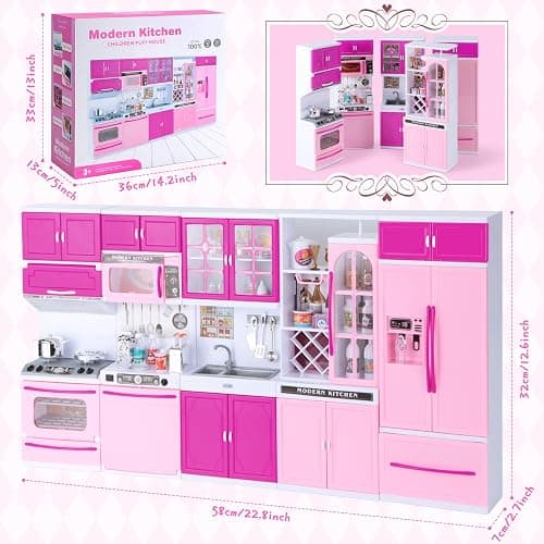 Mastom Kitchen Playset for Girls, Play Kitchen Toys for Dolls with Realistic Lights & Sounds, 56PCS Kids Pretend Play Kitchen Toy Accessories, Gifts for Toddlers Girls 3 4 5 6 Year Old thumbnail 3