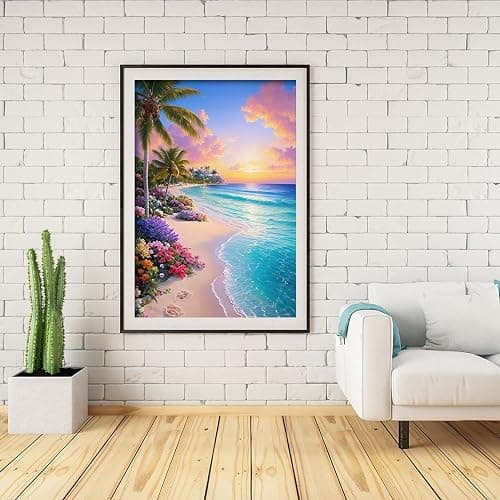 eniref Diamond Art Kits for Adults,Beach Sunset DIY 5D Round Full Drill Diamond Painting Gem Art Kits for Crafts Gift and Home Wall Decor,Flowers Coconut Trees Sea Diamond Dots Kit 12x16 Inch thumbnail 6