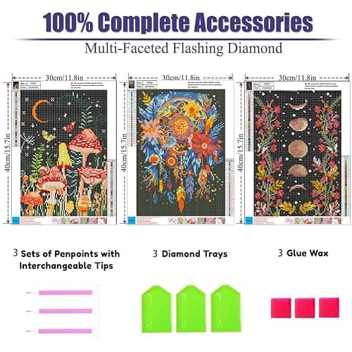OFRKE Diamond Painting Kits for Adults,3 Pack Mushroom Moon Diamond Art for Beginners, Diamond Round 5D Full Drill Paint with Diamonds Pictures Gem Art Painting Kits DIY Crafts Kits 12x16inch thumbnail 3