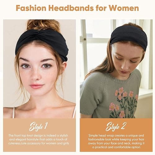 Carede Wide Headbands for Women, Black Turban Headband Stretchy Twisted Head Wraps for Girls Yoga Workout Sports Head Bands For Women's Hair,Pack of 6 thumbnail 6