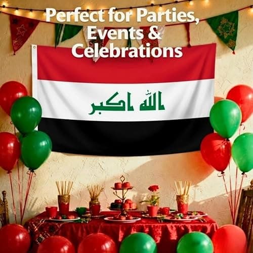 Iraq Flag 5ft x 3ft with Brass Eyelets – Polyester Iraqi Flag Banner for FIFA World Cup Football Matches, Fan Zones, Home & Garden Display thumbnail 8