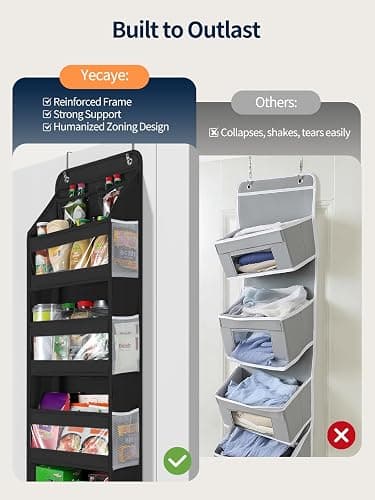 Yecaye 5 Tier 1Pc Over the Door Organizer, Swing-proof Door Organizer Hanging with Clear PVC Windows, Behind the Door Storage for Bedroom Nursery Closet Laundry Pantry Bathroom, Black thumbnail 6