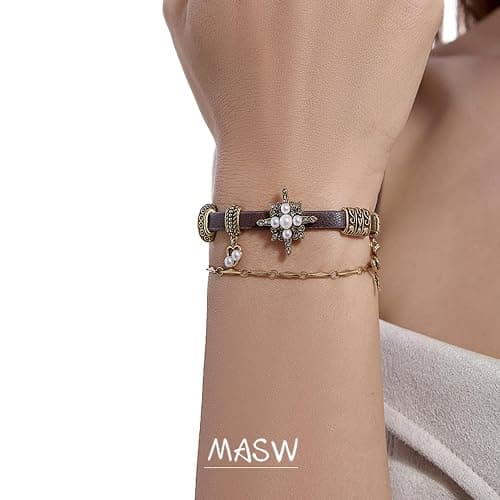 Retro style women's bracelets Fashionable star leather bracelets for stackable women's accessories M2593 thumbnail 4