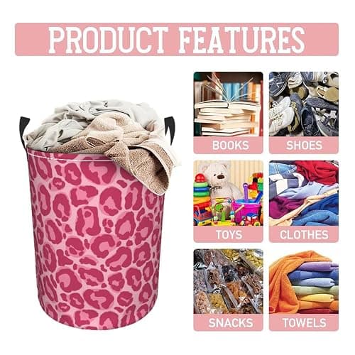 Gbuzozie Pink Leopard Texture Round Laundry Hamper Storage Basket Toys Clothes Organizer Bin For Home Bathroom Bedroom Dorm Nursery, 62l thumbnail 6