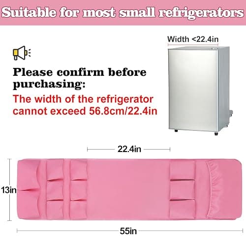 Extended Mini Fridge Caddy Organizer - 55" x 13" Back to School Dorm and Office Over the Fridge Storage Organizer with 12 Pockets for Flatware Drink Paper Goods, College Must Have, Pink thumbnail 3