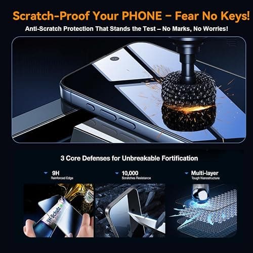 OneFish Privacy Screen Protector for iPhone 16 Pro Max [6.9 inch], Airbag Edge Protection Anti Spy Private Tempered Glass Film with Installation Frame 9H Scratch Resistant Easy Installation-2Pack. thumbnail 4