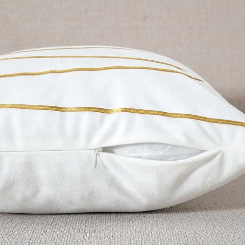 WACOMECO Soft Throw Pillow Covers - Pack of 2 Velvet Decorative Cushion Covers Cases for Sofa Bedroom Livingroom Car, 18" x 18", White and Gold thumbnail 4
